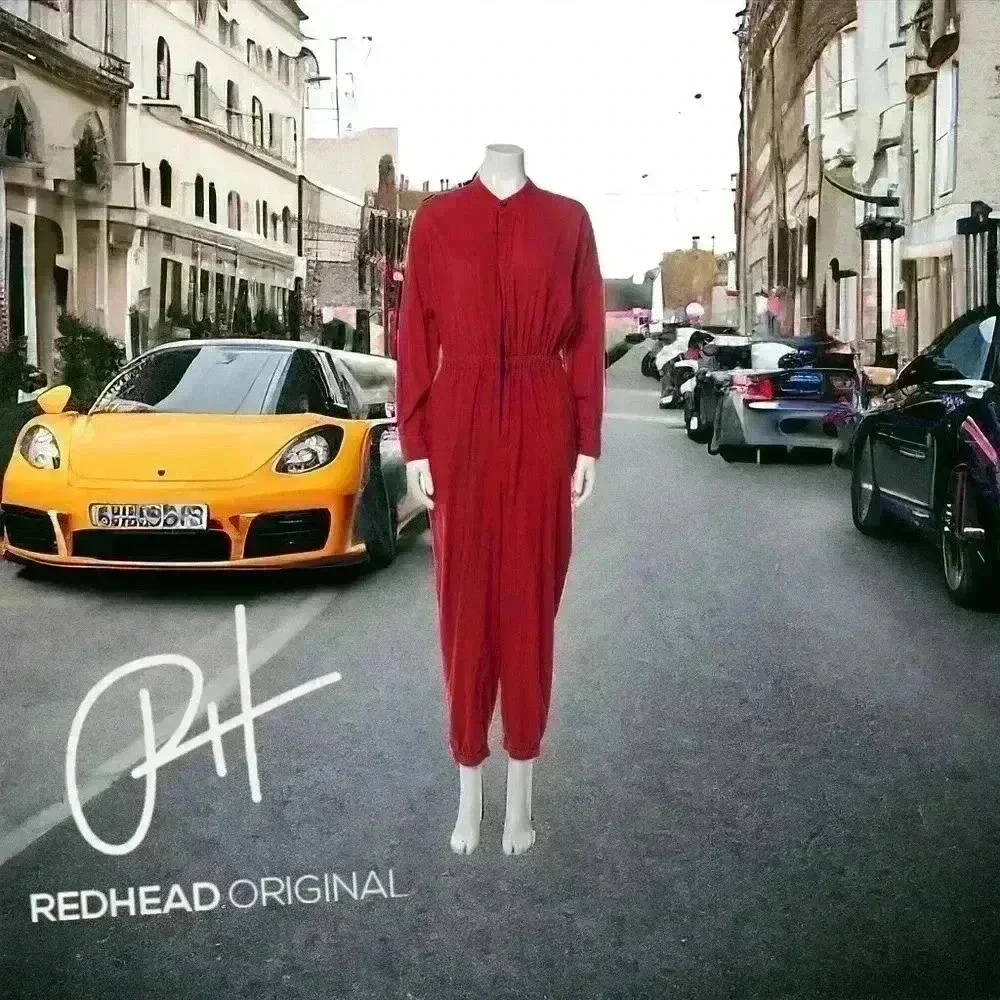 Heidi Merrill red jumpsuit- XL Red long sleeve crew neck concealed zipper front - Picture 1 of 9